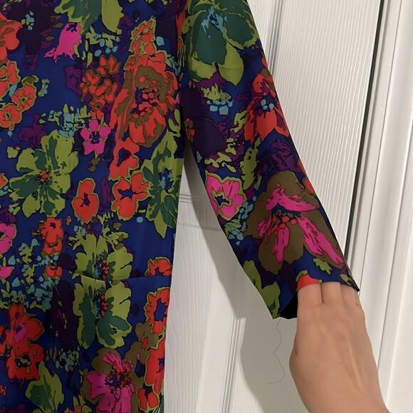 J crew 100% silk mini dress multicolored flowered Sz. 0 - Picture 5 of 11
